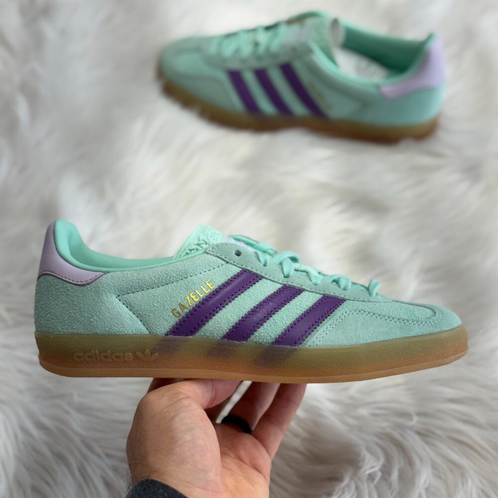 Adidas Gazelle Indoor Clear Mint Active Purple Womens Shoes JQ0192 NEW* Sz 6